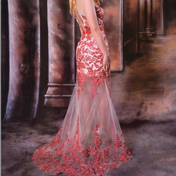 Pink lace mermaid prom dress